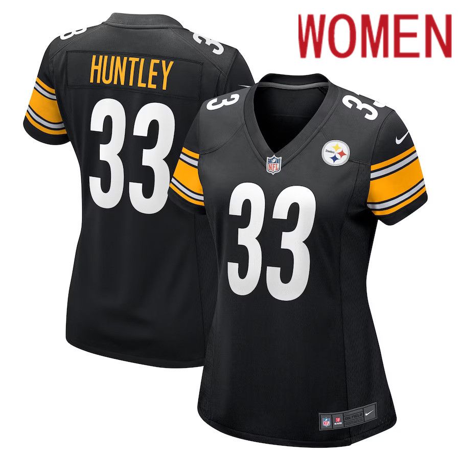 Women Pittsburgh Steelers 33 Jason Huntley Nike Black Game Player NFL Jersey